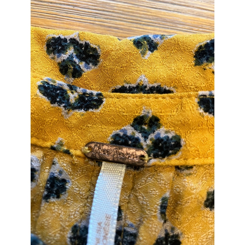 Free People‎ Flowy Long Sleeve Mini Dress Yellow Print Medium Festival Boho - Picture 5 of 6